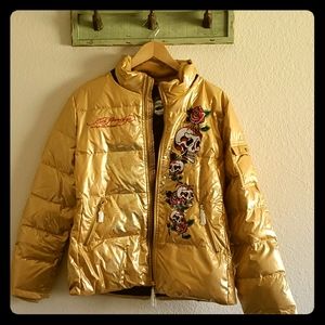 NWT Ed Hardy by Christian Andigier puffer zip coat